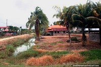 Casas en una pequeña ciudad en el distrito de Nickerie en Surinam. Las 3 Guayanas, Sudamerica.