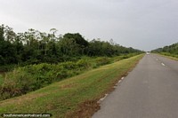 The long straight road from Nickerie to South Drain takes 40mins, Suriname. The 3 Guianas, South America.