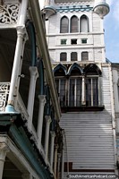 Larger version of Lower tower and balcony of City Hall in Georgetown in Guyana.