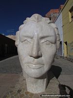 Belgrano pedestrian walkway, huge head sculpture in La Quiaca.