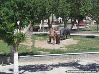 Bullfighting monument in the park at Abra Pampa.