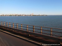 Posadas in the distance while traveling across the bridge to Encarnacion Paraguay.