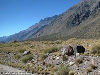Rocks and rocky landscape, through the mountains between Cristo Redentor and Mendoza. Argentina, South America.