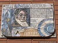 Larger version of Calle Bernardino Rivadavia, a street named after a lawyer in San Juan, nice plaque.