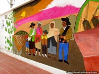 Indigenous people, beautiful wall mural in Cafayate. Argentina, South America.