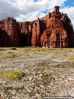 Crusty salty surface and the Tres Castillos behind, Quebrada de las Conchas in Cafayate. Argentina, South America.