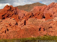 Holy red rocks with holes like cheese, Quebrada de las Conchas in Cafayate. Argentina, South America.