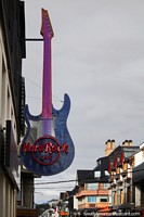 Larger version of The Hard Rock Cafe is at Avenida San Martin 594 in Ushuaia, purple guitar outside.