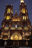 A spectacular sight at night with lights in Cordoba is the Church of the Capuchins. Argentina, South America.