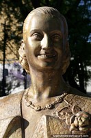 Larger version of Eva Peron (Evita 1919-1952), gold bust at Plazoleta Blandengues in Santa Fe, the first lady.