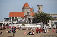 Larger version of Castle and tower (Torreon del Monje) built in 1927, beach at Mar del Plata.