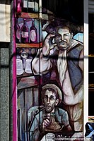 Amazing mural of 2 men at a bar, explore the streets of El Caminito in La Boca, Buenos Aires.