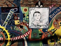 Abstract street art with a black and white photograph included, La Boca, Buenos Aires.