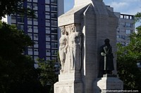 2 important figures of stone in the sunlight, the plaza monument in Bahia Blanca.