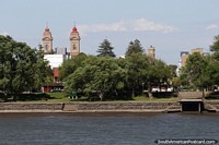 Cathedral in Viedma, view from across the Negro River in Patagones. Argentina, South America.