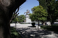 Plaza San Martin in Viedma with horseback monument and space to enjoy. Argentina, South America.