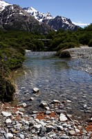 The river and bridge are at the 7km mark on the Fitz Roy trail in El Chalten.