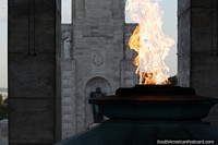 Eternal flame burns and never stops at the great flag monument in Rosario. Argentina, South America.