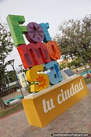 Paseo La Estacion, Formosa spelled out in colorful letters.