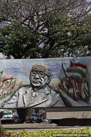 Large painted ceramic mural of Dr. Melchor Pinto Parada (1903-1983), politician and activist, in Santa Cruz. Bolivia, South America.
