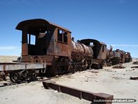 Larger version of The train cemetery at the edge of the Salar de Uyuni.
