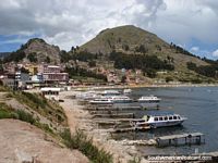 Boats at Copacabana that take you to the Isla del Sol. Bolivia, South America.