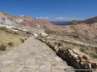 Cobblestone pathway on Isla del Sol, a must see trip from Copacabana. Bolivia, South America.