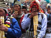 Bolivia Photo - Pipe blowing indigenous men in La Paz.