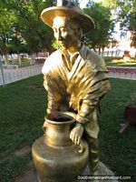 Bolivia Photo - Gold indigenous man monument in park in Villazon.