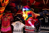 A full-head balaclava and warm jerseys for sale at the witches market in La Paz. Bolivia, South America.