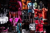 Jerseys on display along the cobblestone streets of the witches market in La Paz. Bolivia, South America.