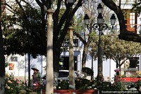 Versión más grande de Una mujer de la localidad camina por la Plaza de Armas Luis de Fuentes y Vargas en Tarija.