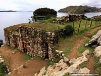 Stone ruins on the dark side of the island of the sun, Lake Titicaca, Copacabana.