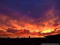 A sunrise of fire comes over the city of Sucre in the early morning. Bolivia, South America.
