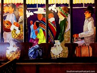 The various people you will see in Sucre, a fantastic artwork in a cafe in Sucre. Bolivia, South America.