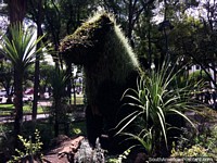 Lion made of plants inside the well-kept gardens at Plaza 25th of May in Sucre. Bolivia, South America.