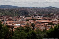 City of Sucre with red tiled roofs, view from Recoleta up on the hill. Bolivia, South America.