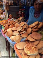 Fresh bread each day at the stalls at the front of Central Market in Sucre. Bolivia, South America.
