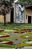 Criações do Amazônia, cobra, delfim, tigre e arara, mural cerâmico do lado de fora de Museu de Kenneth Lee, Trinidad. Bolívia, América do Sul.