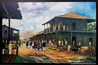 In 1919 the first car arrived in Santa Cruz, a Ford, a series of paintings by Carlos Cirbian. Bolivia, South America.