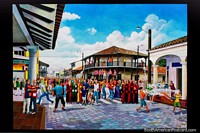 Street carnival of Santa Cruz, a series of paintings by Carlos Cirbian about the history of Santa Cruz. Bolivia, South America.