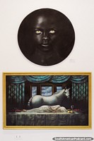 2 pinturas de Douglas Rivera en exhibición en la Casa Melchor Pinto en Santa Cruz, cara negra y un caballo. Bolivia, Sudamerica.