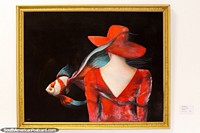 La Noche Inmensa, pintura de Douglas Rivera, mujer de rojo y un pez, Santa Cruz. Bolivia, Sudamerica.