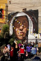 Large mural of an indigenous man in Cochabamba, the project called 100 murals in the city. Bolivia, South America.