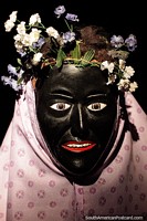 Black mask with flowers call Japutuqui, the dance Los Toritos, Beni region, Musef museum, La Paz. Bolivia, South America.
