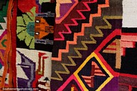 Beautiful woven wall hangings with nice designs on sale in Recoleta in Sucre. Bolivia, South America.