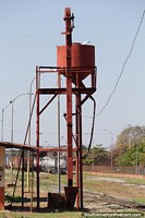 Part of the equipment at the Robore train station, possibly a water, oil or fuel tower.