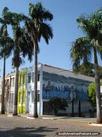 A wall mural in Corumba, nice colored building.