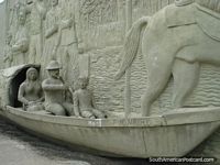 Larger version of The pioneers in the boat, the sculpture in Boa Vista beside Orla Taumanan.