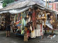 Wooden maracas, flutes and pipes at the markets in Manaus. Brazil, South America.